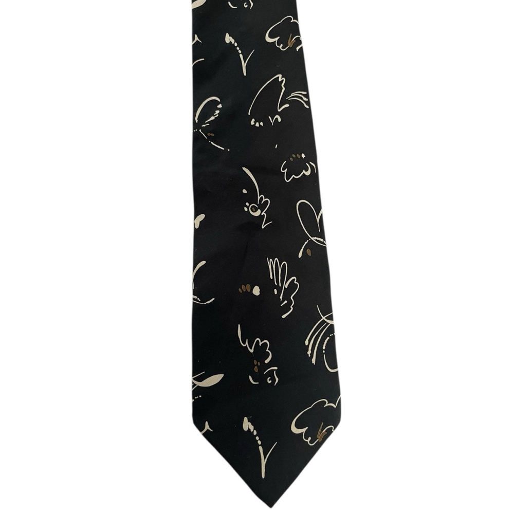 Valentino Cravatte Black Abstract Print Italian 100% Silk Hand Made Tie